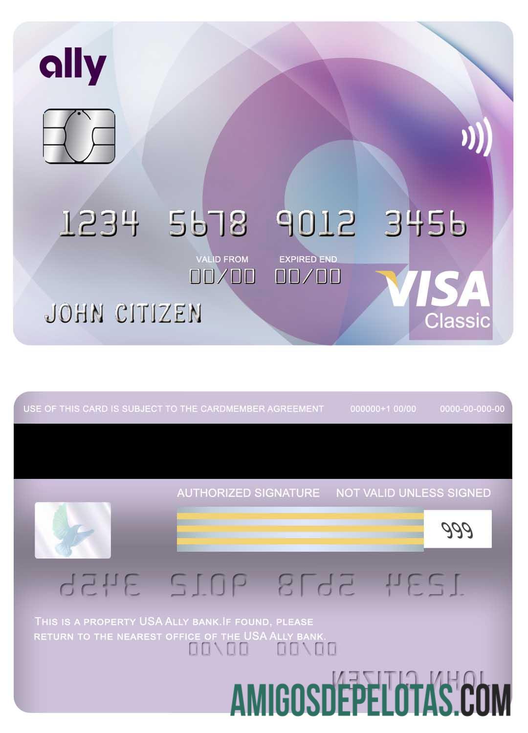 Cartão Visa Classic dos EUA Ally Bank exemplo real